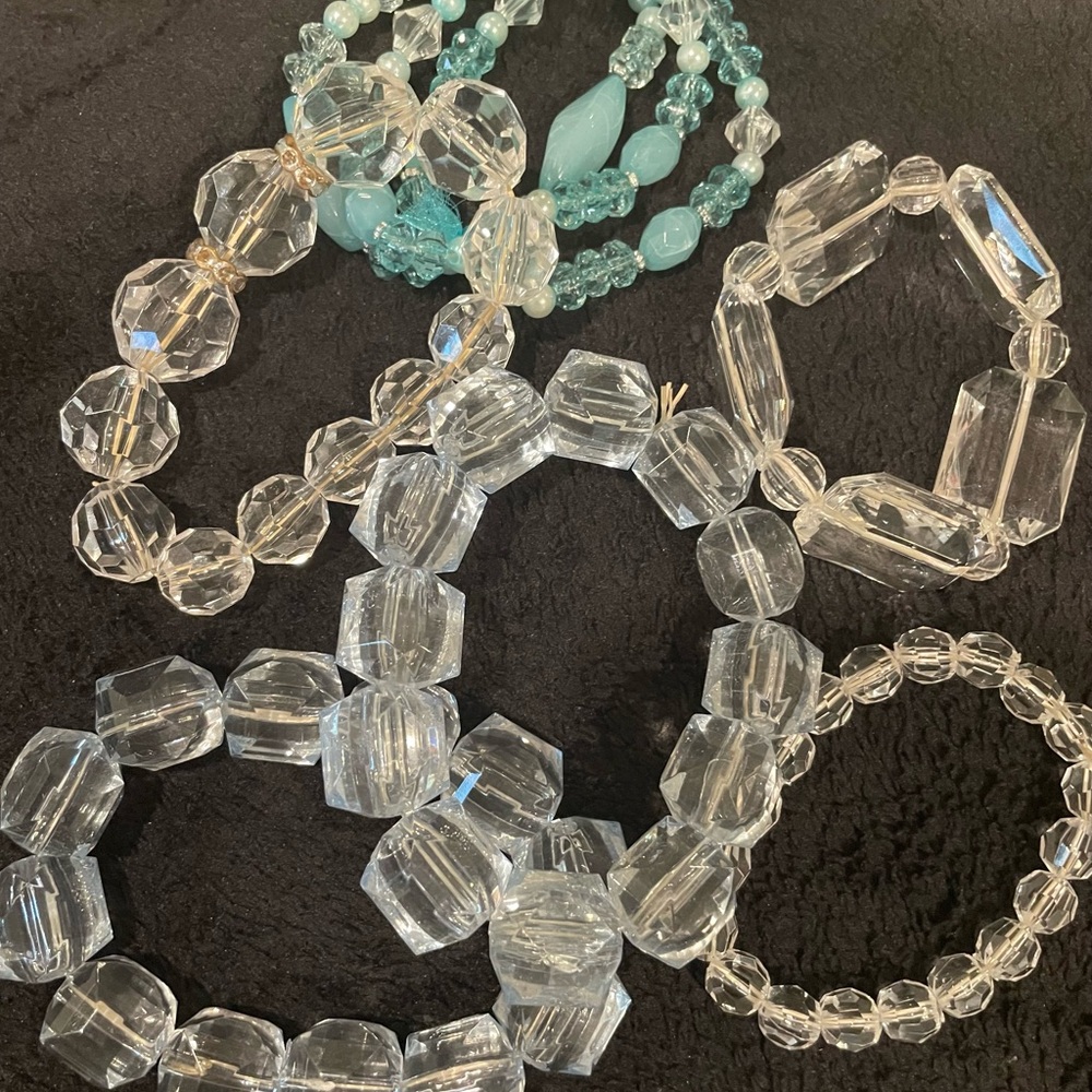 ✨ 6-Piece Crystal Beaded Bracelet Bundle | Clear Faceted & Aqua Stretch Stack